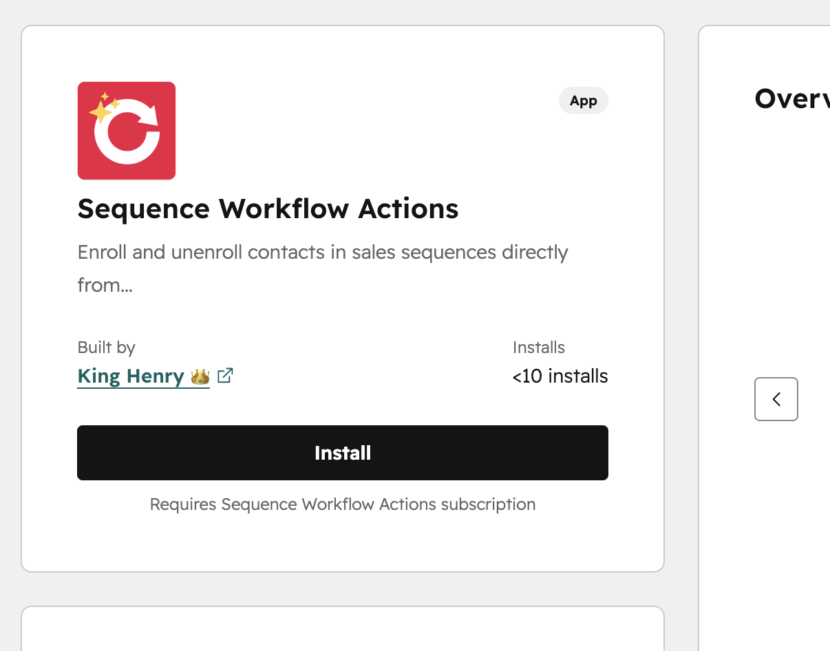 Sequence Workflow Actions App Listing Page