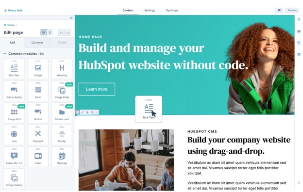 HubSpot Website Builder Interface