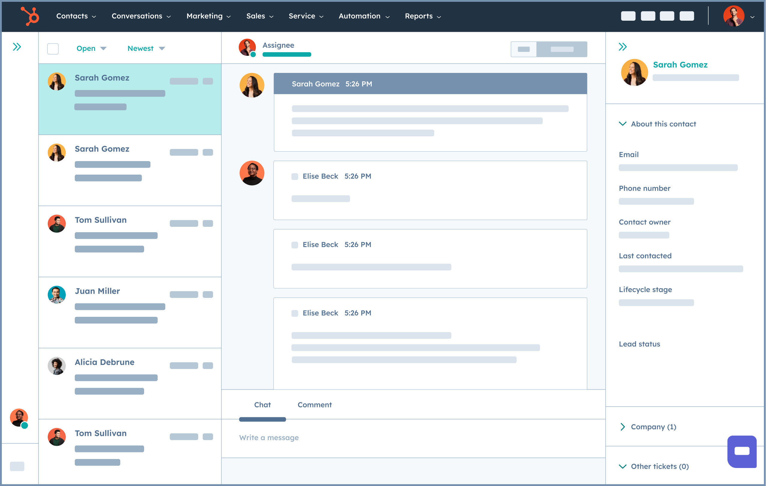 HubSpot Customer Service Interface